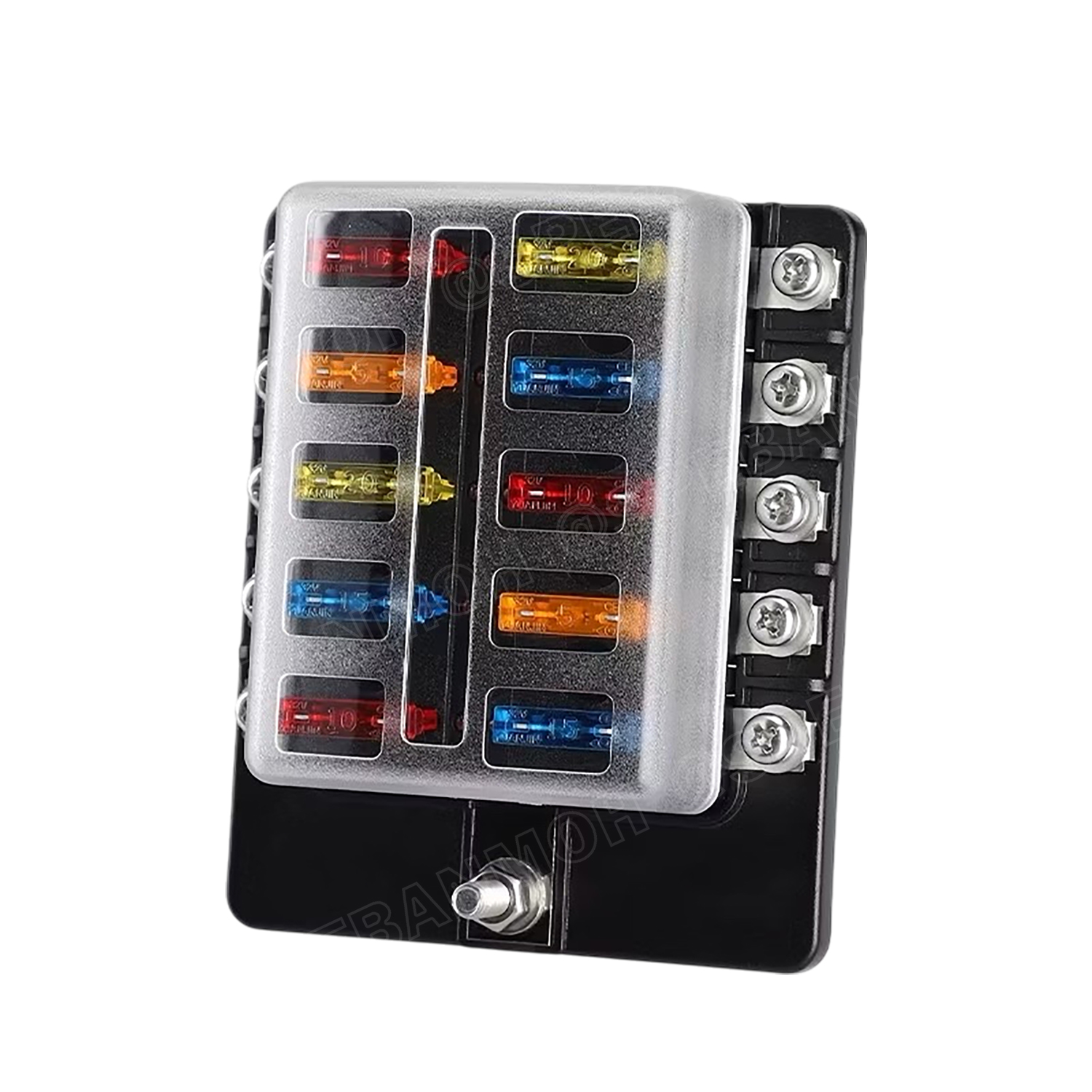[ 1 ชิ้น ] FB-1711L กล่องฟิวส์รถยนต์ 10 ช่อง พร้อมฝาครอบ FB-1711 10 Way Fuse Block กระบอกฟิวส์รถยนต์ 10ช่อง พร้อมลูกฟิวส์ Fuse Holder + Fuse MARINE FUSEBOX ชุดฟิวส์ตัดวงจร 12V 24V DC แผงฟิวส์รถยนค์ รถบรรทุก Auto Fuse 1 In 6 Out ชุดฟิวส์ ดีซี MAX 32VDC