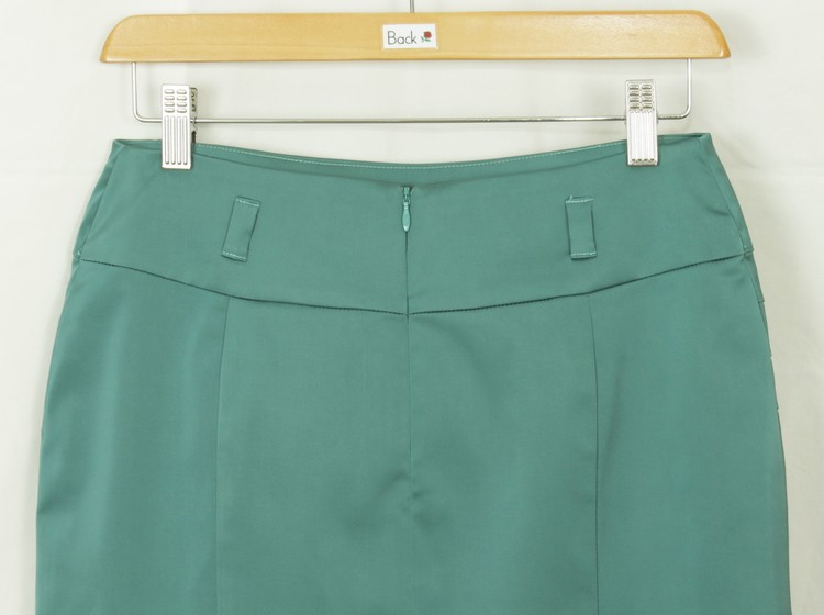 SK-128 กระโปรงแฟชั่น&ทำงาน ทรงสอบแบบตัดต่อ ผ้าญี่ปุ่นสีเขียวอมฟ้า