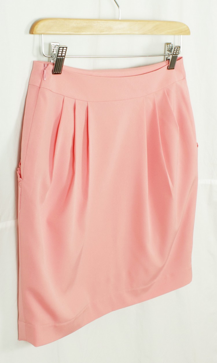 SK-157 กระโปรงแฟชั่น&ทำงาน ทรงสอบจับจีบทวิช ผ้าไหมอิตาลีสีชมพูหวาน