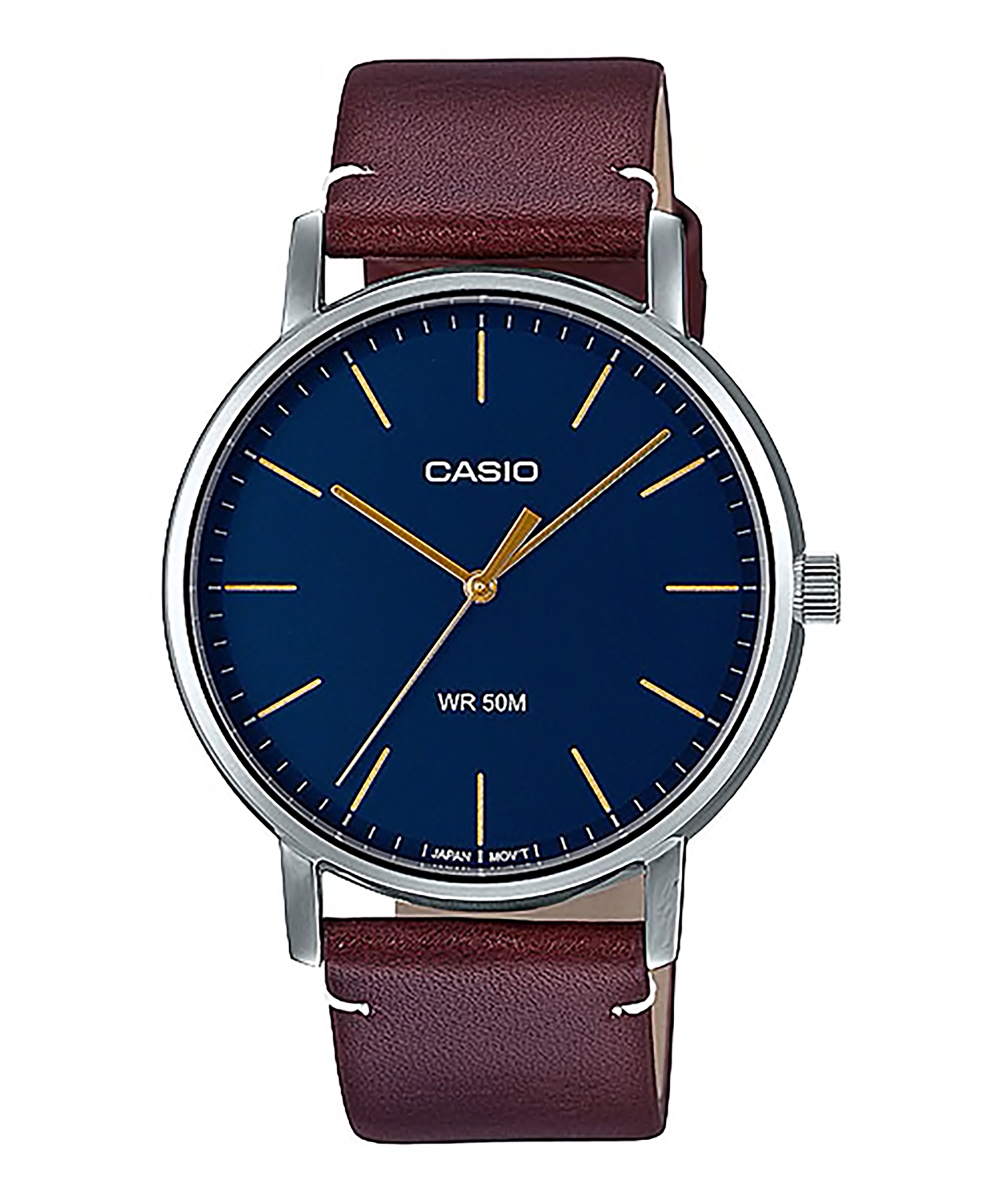CASIO Standard รุ่น MTP-E171L-2EVDF จอสีน้ำเงิน สายหนังแท้ สีน้ำตาล สินค้าของเเท้ รับประกันศุนย์ CMG 1 ปี