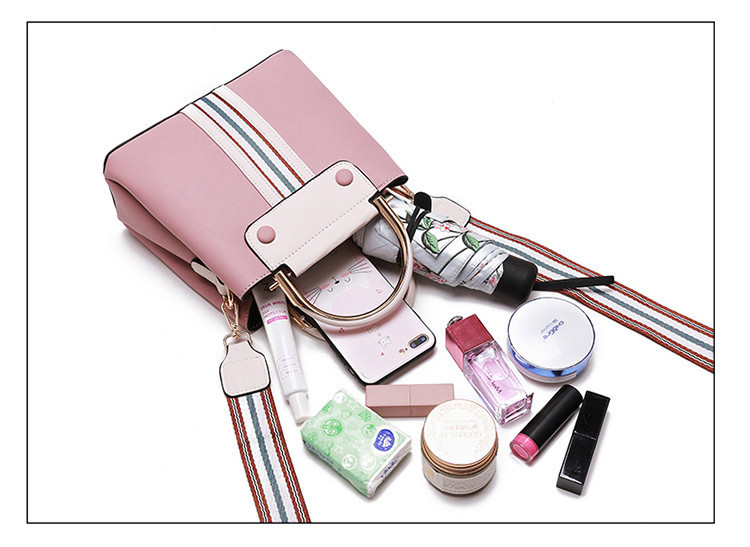 BAG-002 กระเป๋าถือแฟชั่นพร้อมสายสะพายสำหรับคุณผู้หญิง สีชมพูพาสเทล