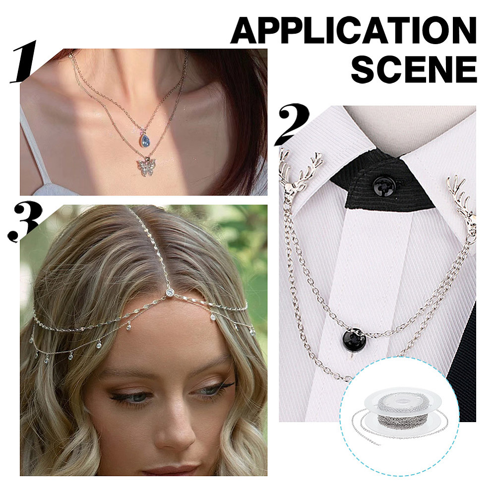 เซตโซ่สแตนเลส 2.5x2x0.5mm ยาว 10 เมตร ห่วงจั๊มพ์ริง 50 ชิ้น ก้ามปู 20 ชิ้น