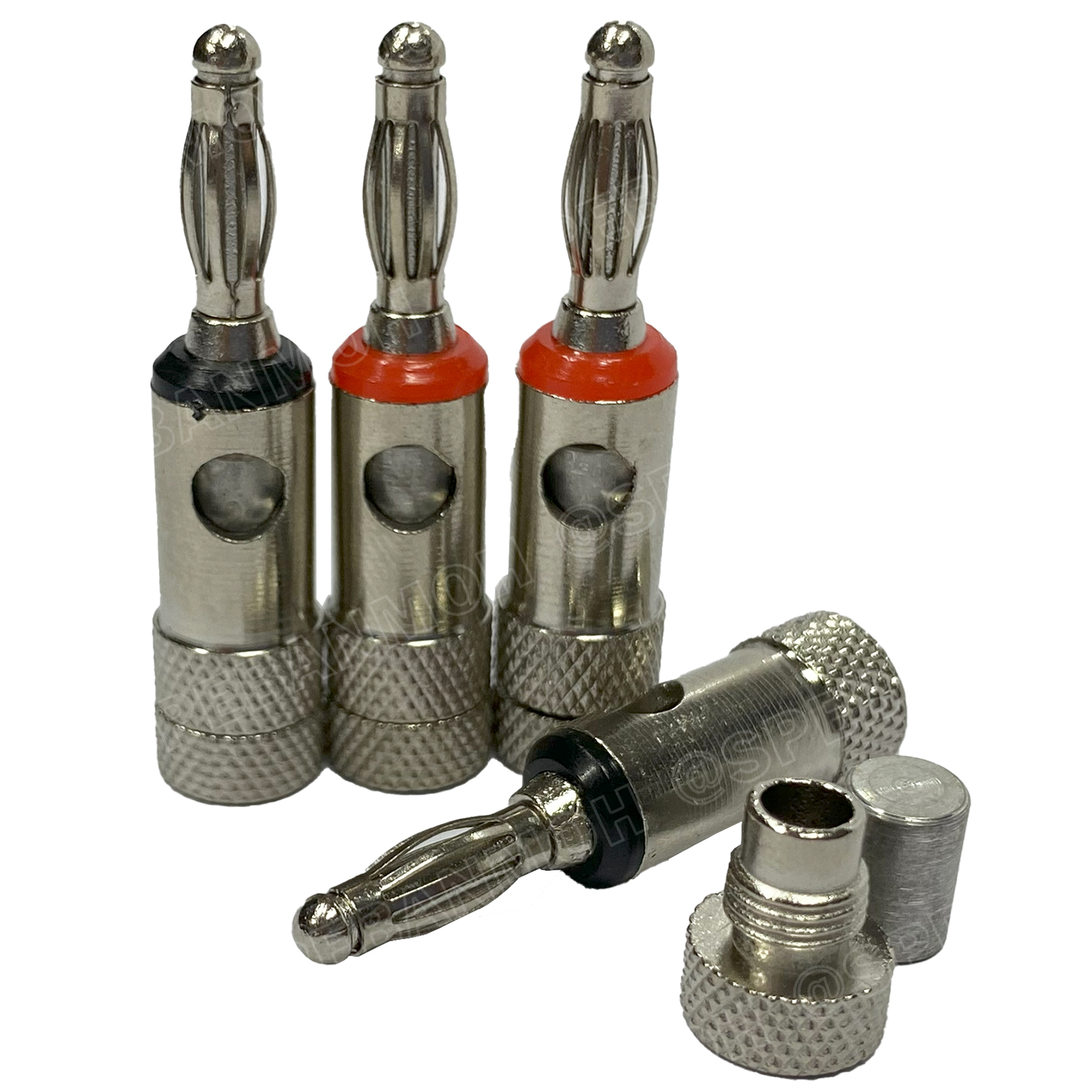 [ 1ชุด/4ตัว ] BNN-014-NK ปลั๊กบานาน่าเครื่องเสียง ตัวผู้ Male ∅4 mm นิกเกิ้ล Nickle Banana Plug Audio Grade ปลั๊กกล้วย ชุบนิกเกิ้ล พรีเมี่ยม หัวเสียบลำโพง ขั้วต่อสายลำโพง Speaker Connector บานาน่า 4mm Nickle-plated เครื่องเสียง แจ็คลำโพง แจ็คลำโพง ออดิโอเ