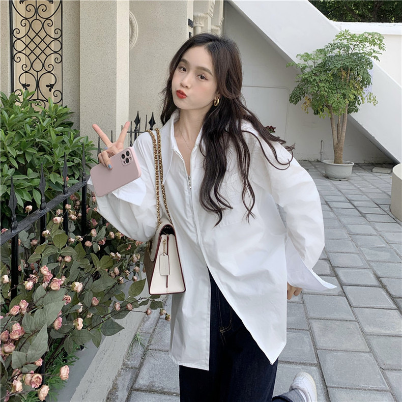 YUJIN zipper shirt เสื้อเชิ้ตแต่งซิปโอเวอร์ไซส์