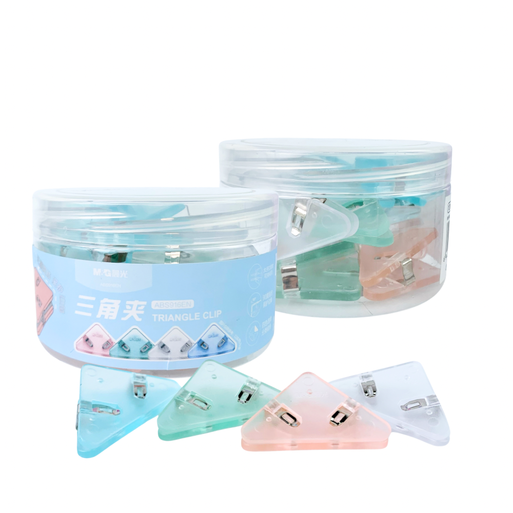 คลิปหนีบกระดาษ คลิปหนีบมุมกระดาษ ทรงสามเหลี่ยม Triangle Clip รุ่น ABS916EN สีพาสเทล 12 ชิ้น/กระปุก