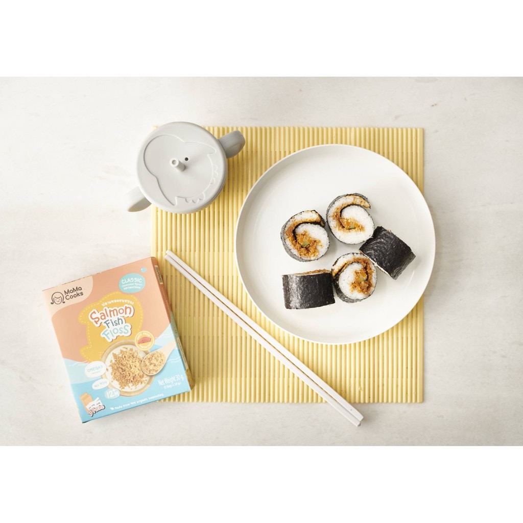 ปลาหยองเด็ก Mama Cooks สูตรคลาสสิก เนื้อปลาแซลมอน 100% ส่วนผสมออแกนิค เหมาะกับเด็ก 12 เดือนขึ้นไป อาหารเด็ก ขนาด 30 กรัม