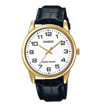 CASIO Standard รุ่น MTP-V001GL-7BUDF สีดำ ขอบทอง สินค้าของเเท้