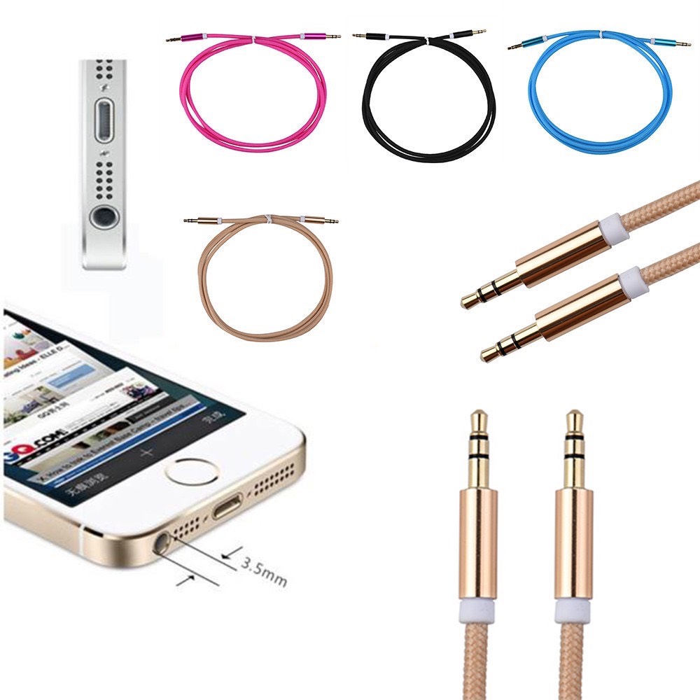 สาย Aux แบบเชือกถัก 3.5 mm เสียงสเตอริโอ ยาว 1 เมตร คุณภาพสูง เหนียวทน