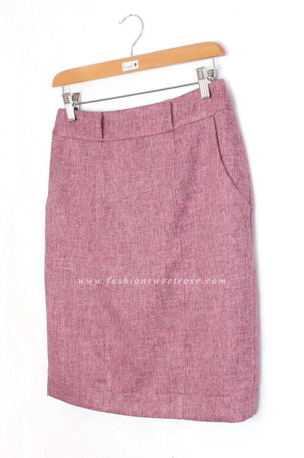 SK-431 กระโปรงแฟชั่น&ทำงาน ทรงสอบ ผ้าคอตต้อนลินินไอริสสีชมพู มีกระเป๋าล้วง 2 ข้าง
