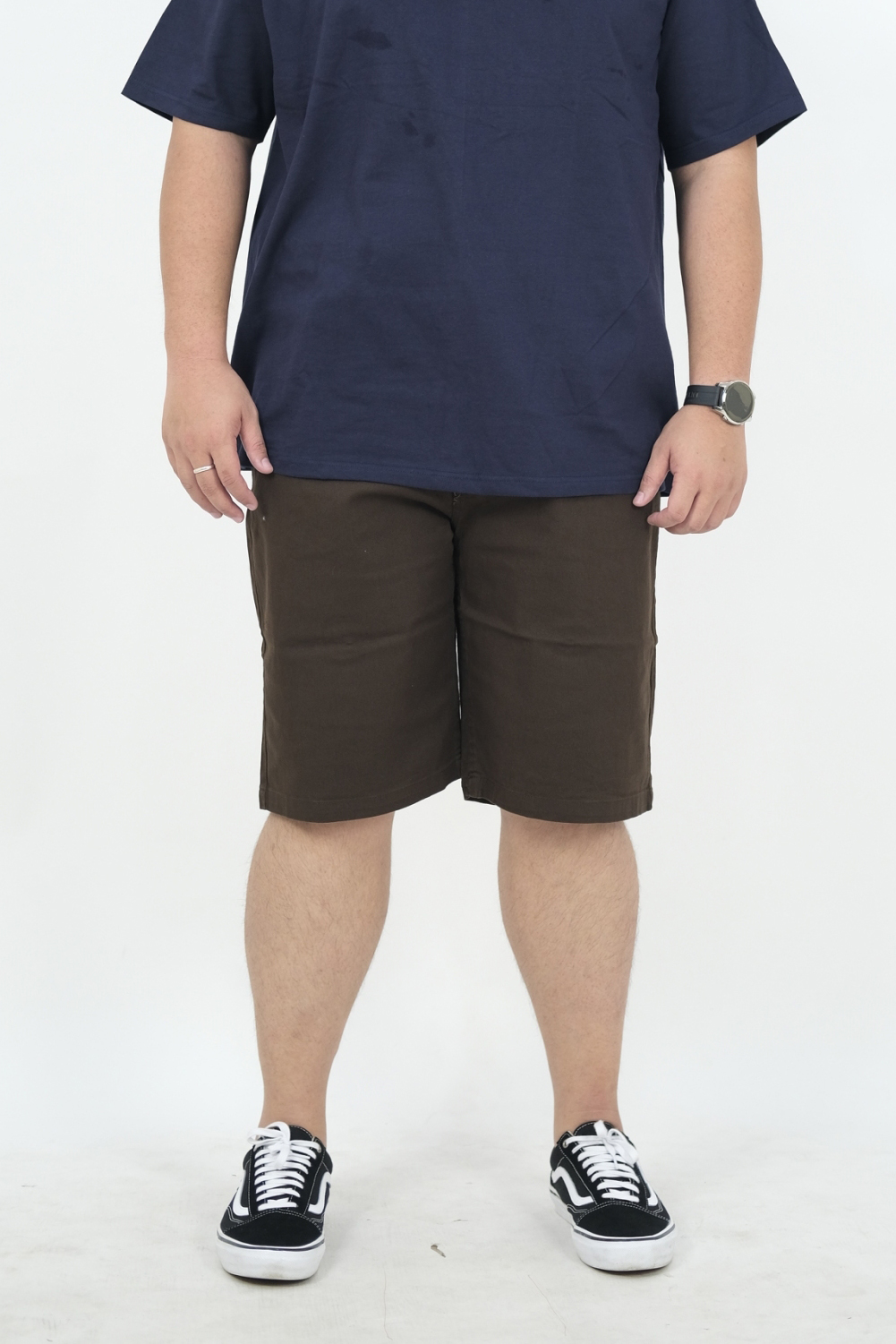 กางเกงผ้า ขาสั้นผ้ายืด3ส่วนใส่สบาย ซิบ เอว 40-58" #997/3 สีน้ำตาลเข้ม
