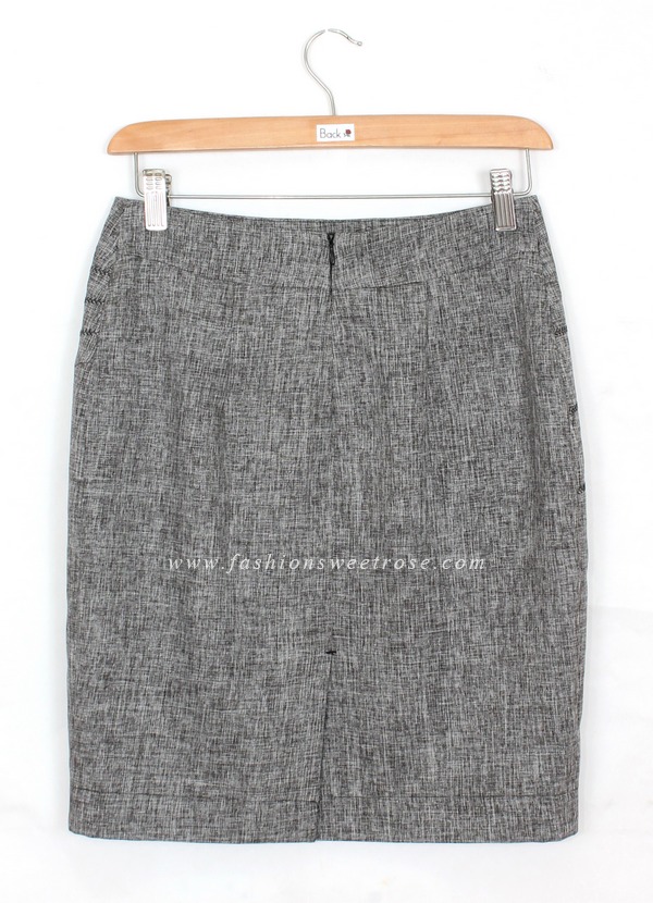 SK-434 กระโปรงทรงสอบ ผ้าคอตต้อนลินินไอริส สีดำ