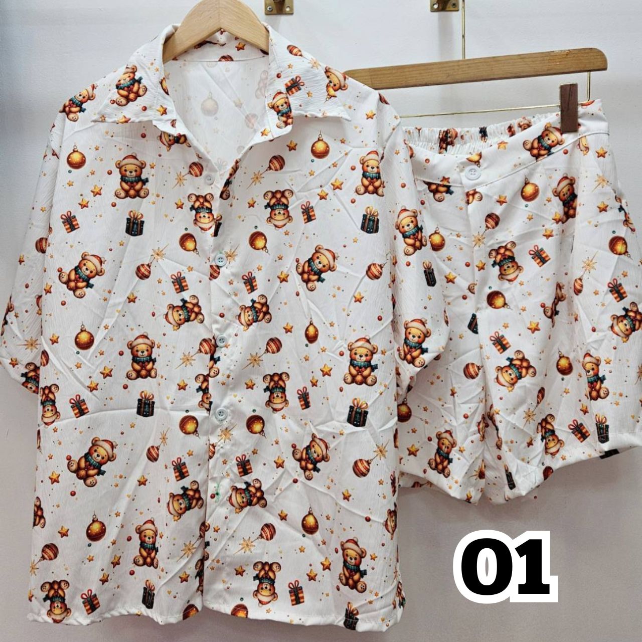 A216 ชุดนอน สาวอวบ 2 ชิ้น เสื้อเชิ้ต มาพร้อมกางเกงขาสั้น อกได้ถึง52 นิ้ว มี4ลาย อกได้ถึง52นิ้ว