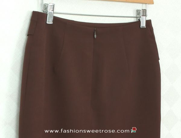 กระโปรงแฟชั่น&ทำงาน กระโปรงทรงสอบผ้าไหมอิตาลีสีน้ำตาล ตัดแต่งด้วยผ้า 2 ชิ้น / SK-289