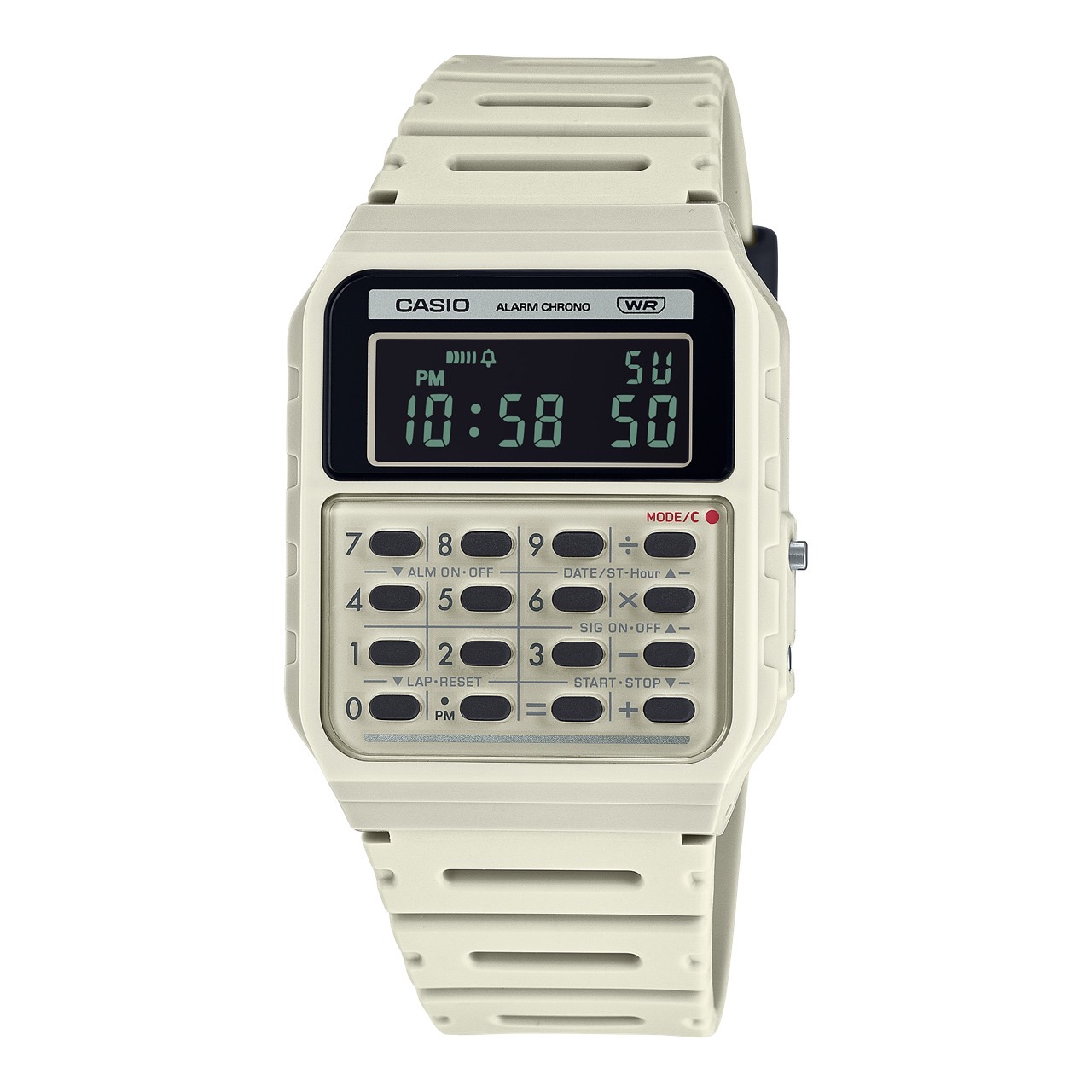 CASIO รุ่น CA-53WB-8BDF สีขาวครีม สายเรซิ่น นาฬิกา คิดเลข DATA BANK สินค้าของเเท้ รับประกันศูนย์ CMG 1 ปี