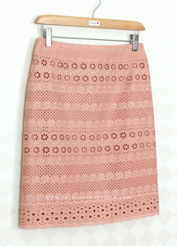 SK-350 กระโปรงแฟชั่น&ทำงาน ทรงสอบ ผ้าลูกไม้คอตตอน สี Peach ชายกระโปรงเป็นเชิงลูกไม้