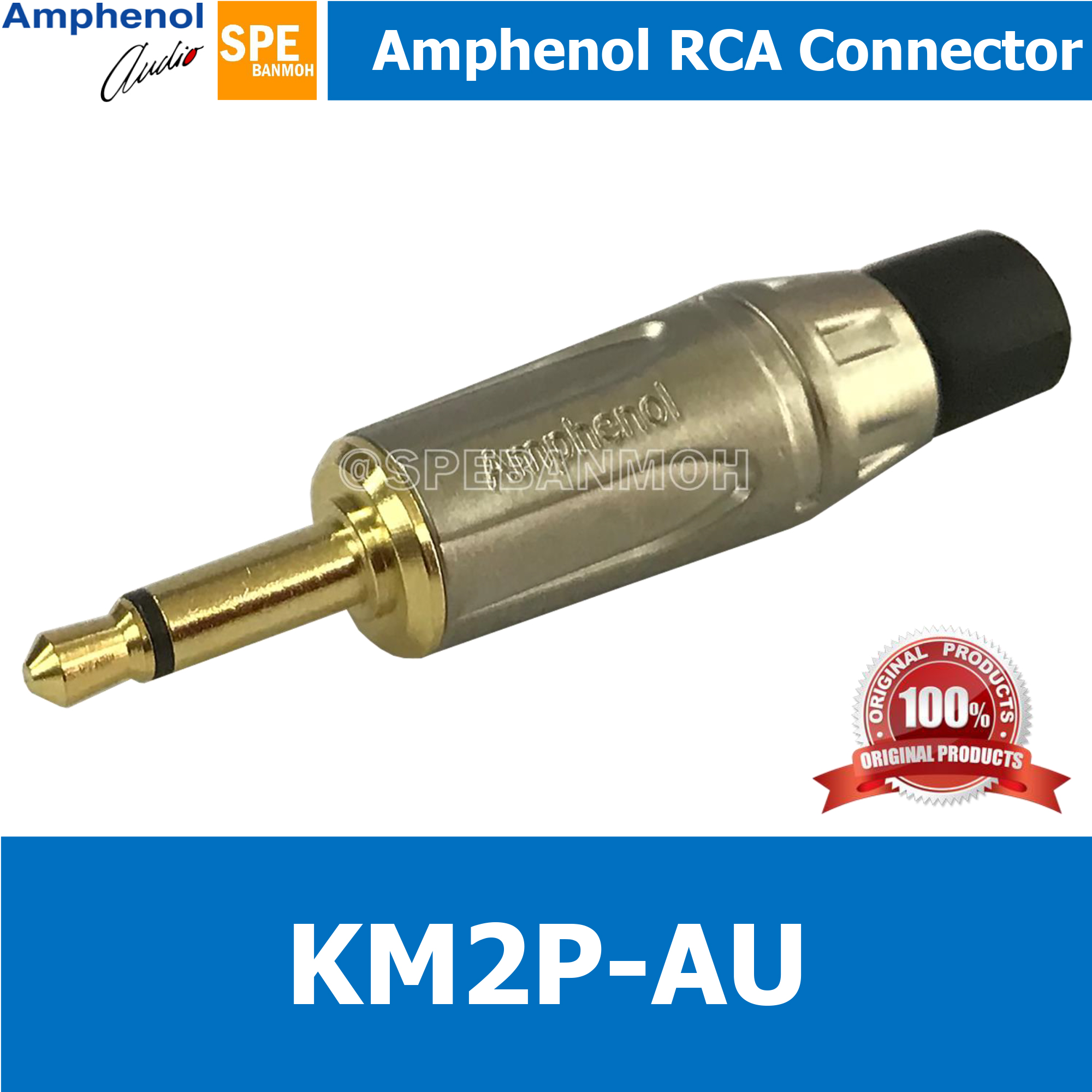 KM2P-AU ปลั๊กมินิ 3.5 แจ็คโทรศัพท์ ปลั๊กโทรศัพท์ แจ็ค 3.5 หัว 3.5 mm โมโน Amphenol Mini Phone Plugs 3.5mm.Mini Phone Plugs 3.5mm. K-Series Mono Satin Finish Gold Plated Contact (หัวทอง)