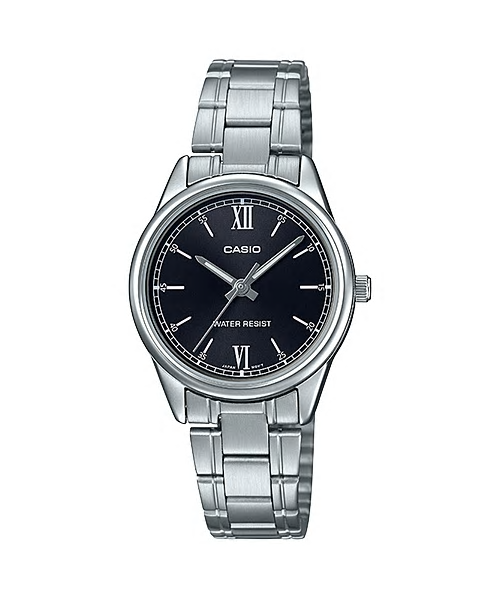 CASIO Standard รุ่น LTP-V005D-1B2UDF สีเงิน หน้าปัดดำ สายสแตนเลส สินค้าใหม่ ของแท้ รับประกันศูนย์ CMG