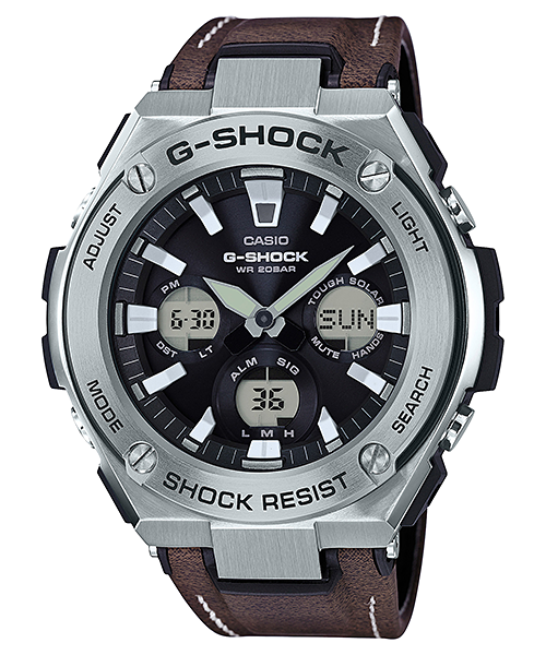 CASIO G-SHOCK รุ่น GST-S130L-1ADR สีเงิน สายหนังสีน้ำตาล สินค้าของเเท้ รับประกันศูนย์ CMG