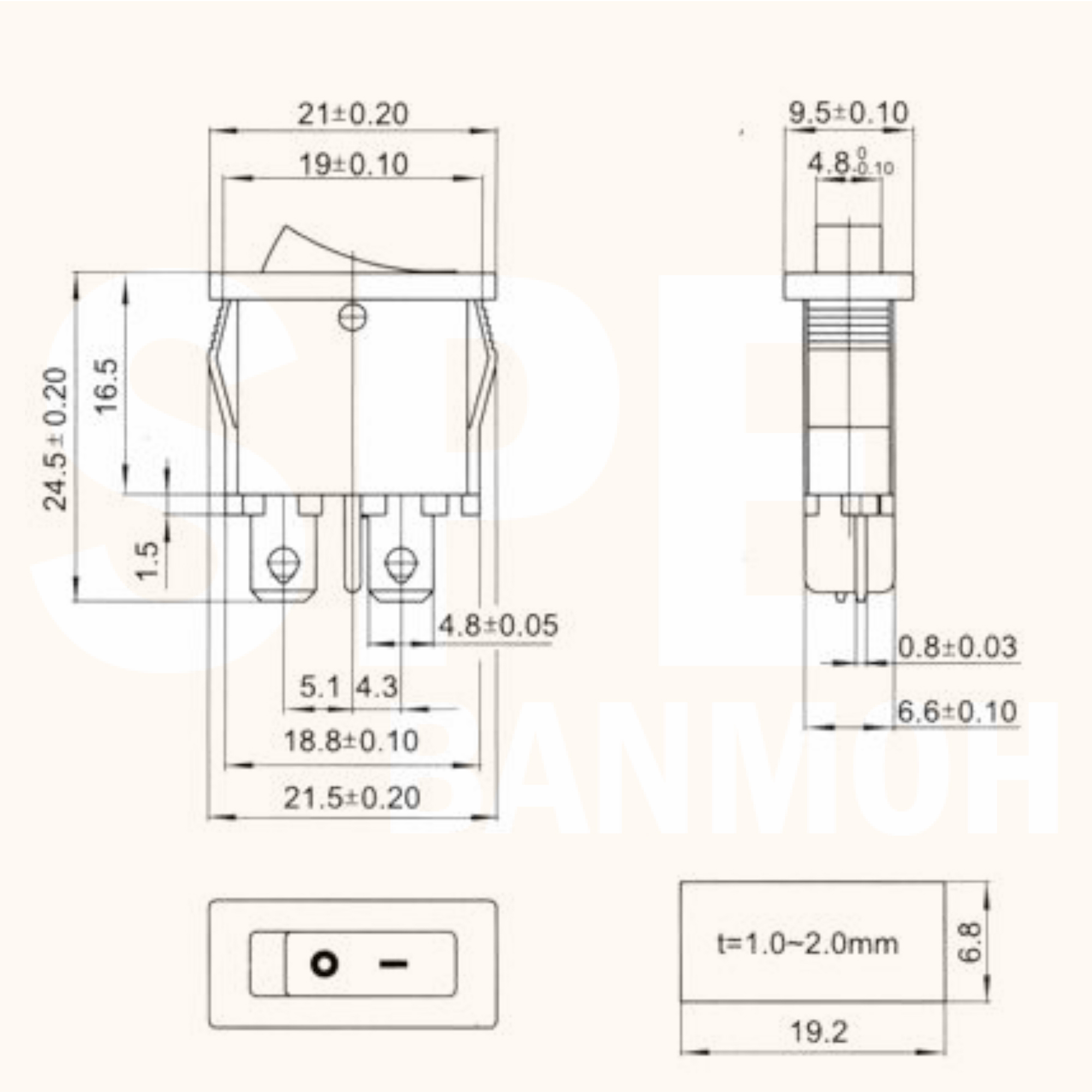 [ 5ชิ้น ] KCD1-101-12 สวิทช์กระดก บาง เล็ก แดง Red สวิทช์ KCD1-101-12 Rocker switch สวิทช์ กระดก KCD1 101-12 2ขา เล็ก บาง ON-OFF 6A 250V 2 ขา เปิด ปิด บาง ON OFF สวิทกระดก สวิทช์ บาง เหลี่ยมเล็ก บาง สวิท กระดก เหลี่ยม KCD1-12-101 สวิทช์กระดก SW KCD1 on-of