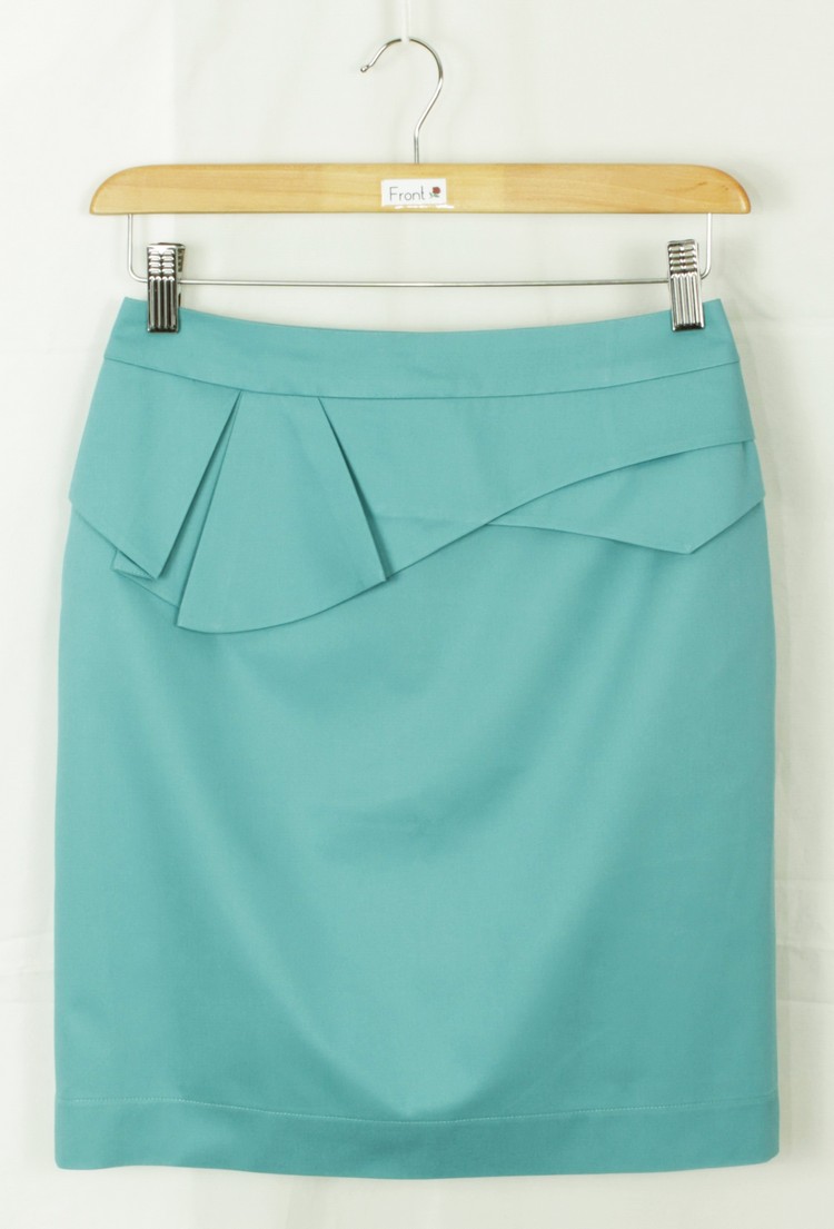 กระโปรงแฟชั่น&ทำงาน ทรงสอบจับจีบซ้อนกัน ผ้าคอตต้อนสีฟ้า / SK-101