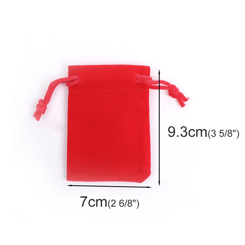ถุงผ้ากำมะหยี่มีหูรูดปากถุง ขนาด 7x9.3 cm (ส่วนใช้งานประมาณ 7x8 cm) สีแดง แพ็ค 10ใบ