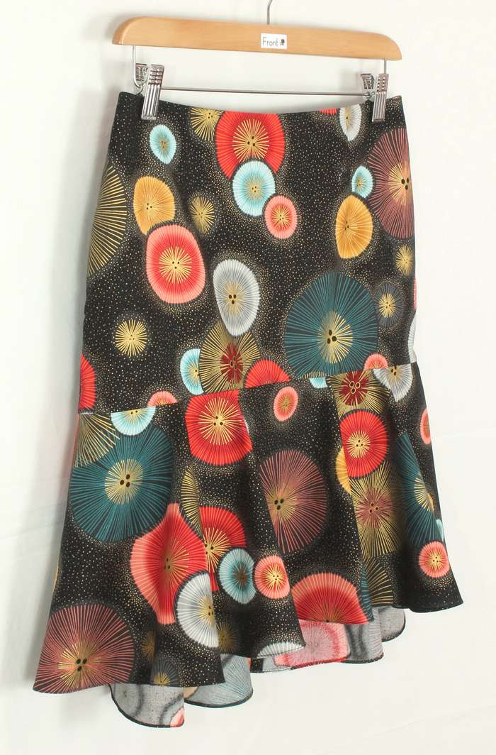 SK-211 กระโปรงแฟชั่น&ทำงาน ทรงย้วย ผ้าคอตตอนญี่ปุ่นพิมพ์ลายวงกลมกราฟฟิคแฟนซี