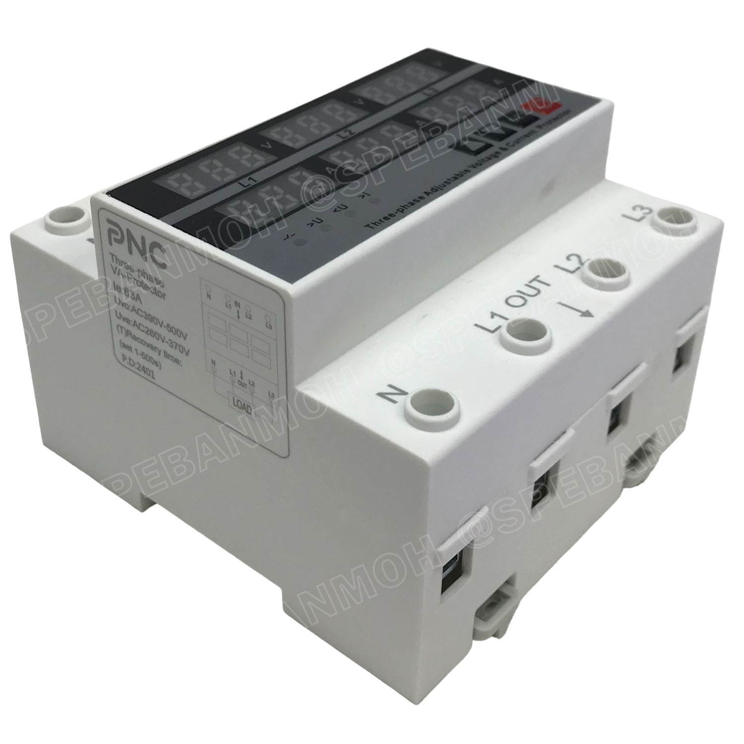 [ 1ชิ้น ] VANP-3P-63A ตัวป้องกันแรงดันไฟฟ้า และกระแสเกิน 3เฟส Adjustable Voltage And Current Protectorโอเวอร์โหลด ป้องกันแรงดันเกินIntelligent Over Under Voltage Protector 3Phase Max 500VAC 63A VA Protector