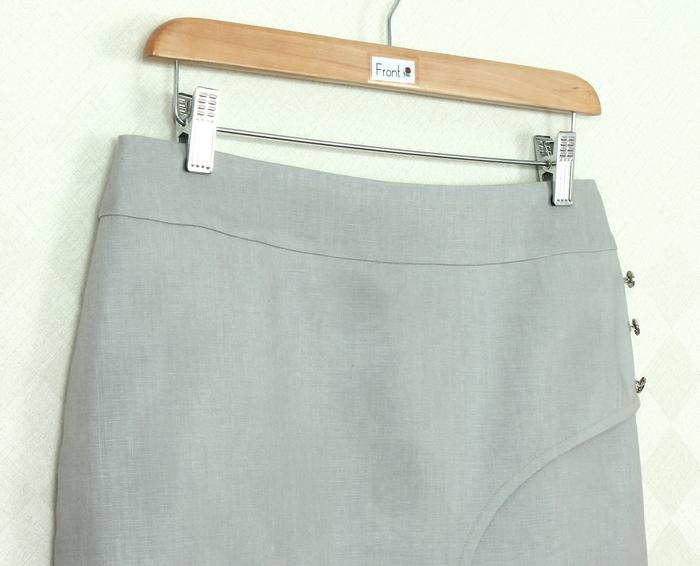 SK-252 กระโปรงแฟชั่น&ทำงาน ทรงสอบป้ายซ้อนกัน ผ้าลินินญี่ปุ่นสีเทา