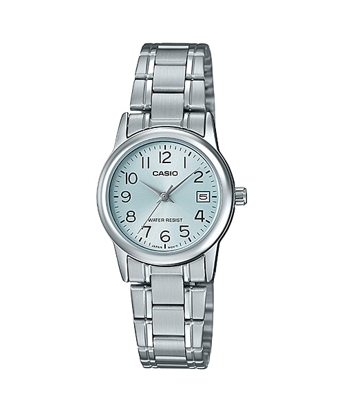 CASIO Standard รุ่น LTP-V002D-2BUDF สีเงิน หน้าปัดฟ้า สายสแตนเลส สินค้าของเเท้ รับประกันศูนย์ CMG