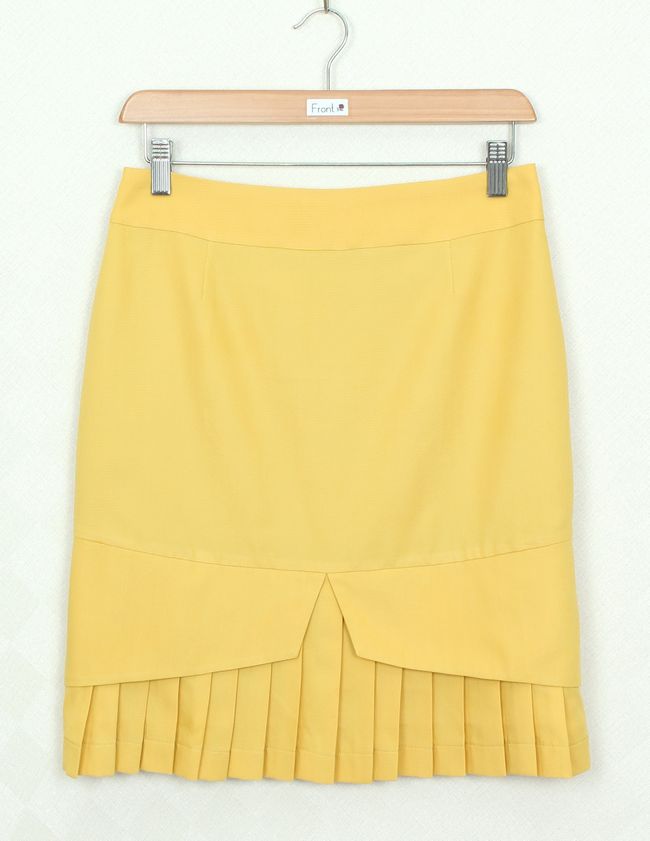 SK-282 กระโปรงแฟชั่น&ทำงาน ทรงสอบ ผ้าคอตต้อนญี่ปุ่นสีเหลือง ชายกระโปรงจับจีบรอบตัว