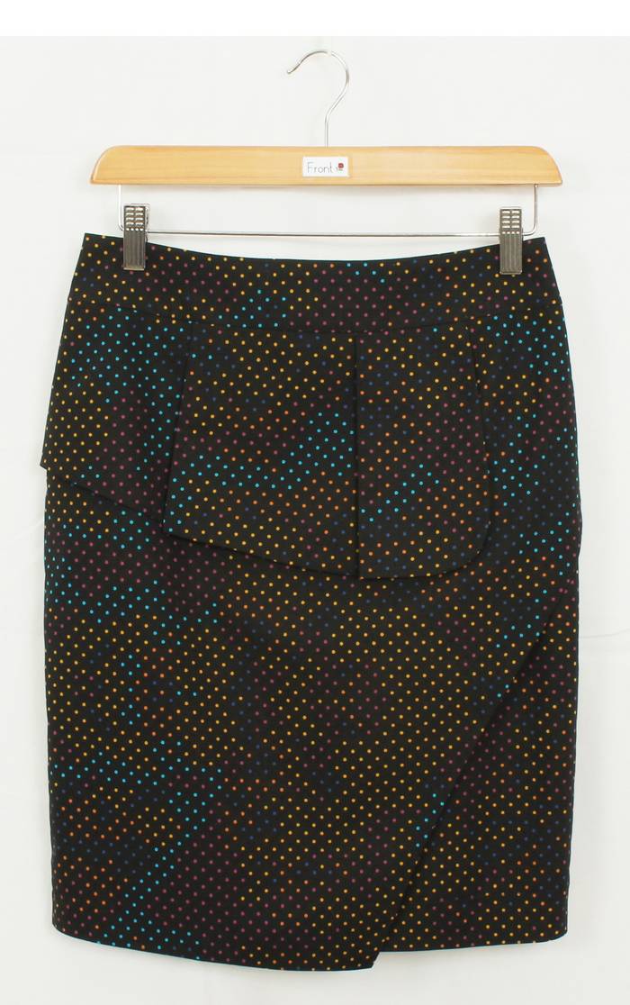 SK-223 กระโปรงแฟชั่น&ทำงาน ทรงสอบ ผ้าคอตต้อนญี่ปุ่นพื้นดำ MINI DOT ลายจุดหลากสี