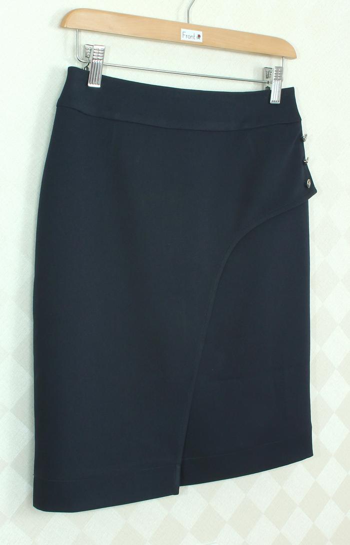 SK-253 กระโปรงแฟชั่น&ทำงาน ทรงสอบป้ายซ้อนกันผ้าญี่ปุ่นสีน้ำเงิน