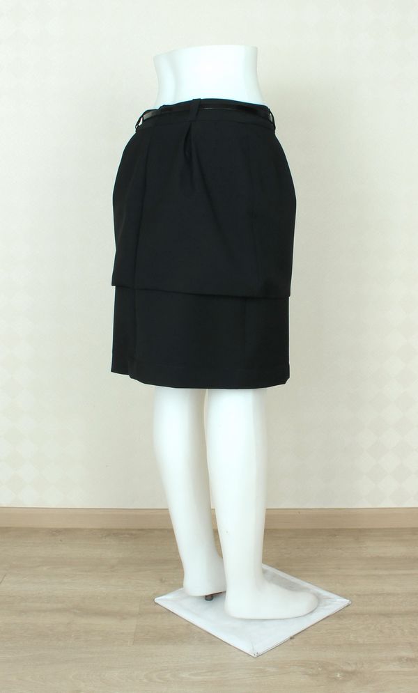 SK-349 กระโปรงแฟชั่น&ทำงาน ทรงสอบ ผ้าสลาฟญี่ปุ่นสีดำ ตัวกระโปรงซ้อนกัน 2 ชั้น