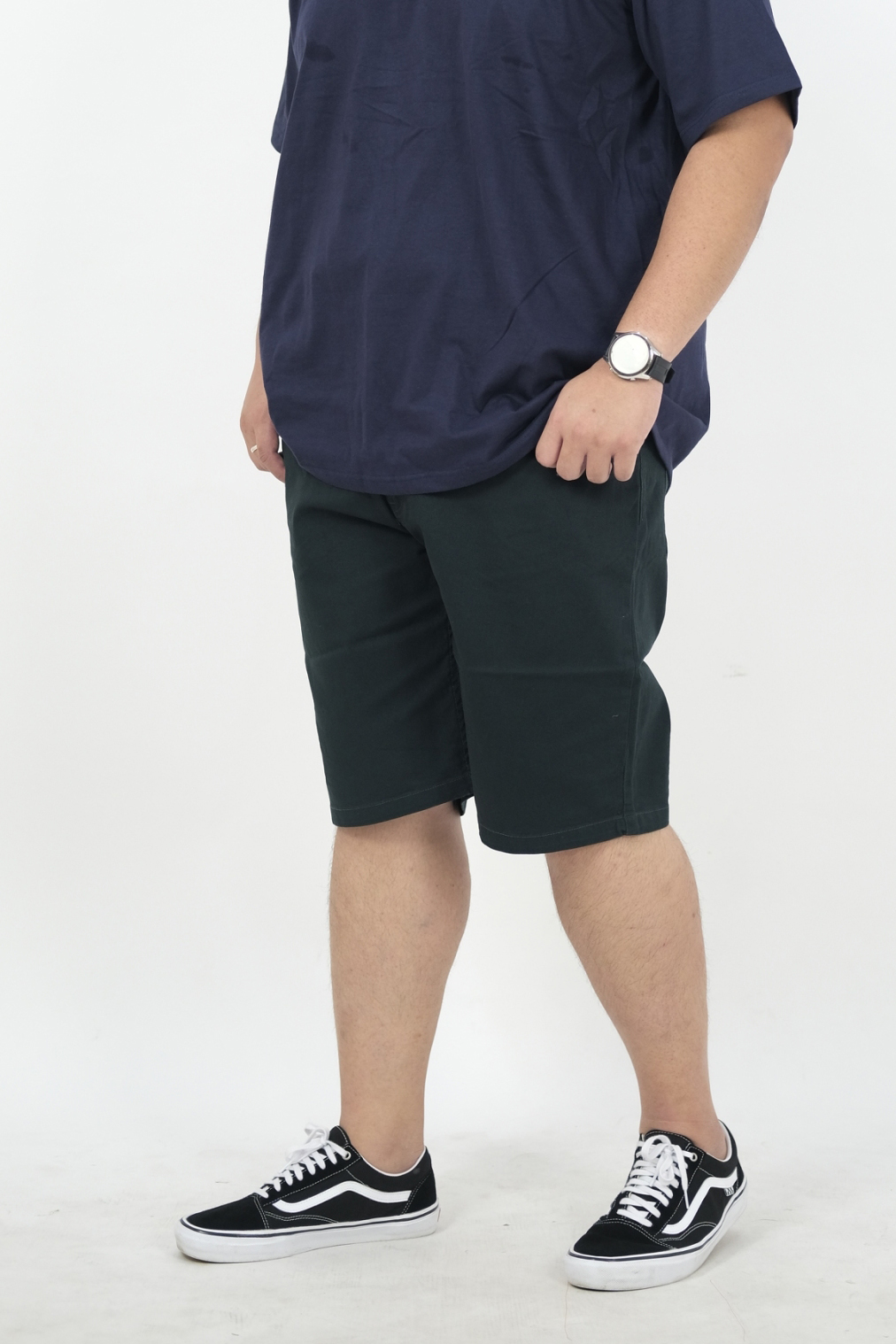 กางเกงผ้า ขาสั้นผ้ายืด3ส่วนใส่สบาย ซิบ เอว 40-58" #997/1 สีเขียวเข้ม