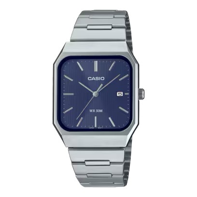 CASIO Standard รุ่น Mtp-b185d-2a1vdf สายสีเงิน หน้าปัดสีน้ำเงิน สินค้าของเเท้ รับประกันศูนย์ CMG