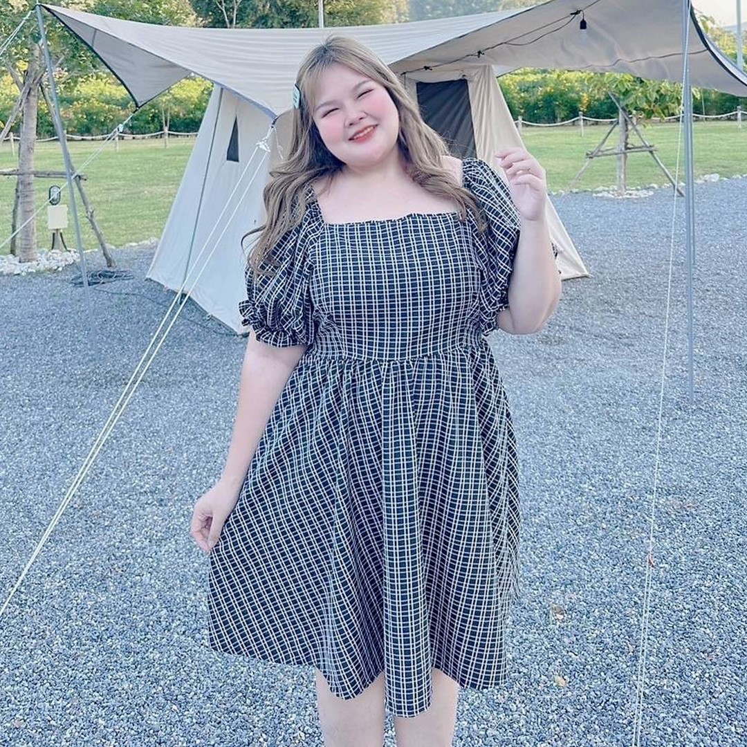 สินค้าหมดไว รบกวนติดต่อทางร้านก่อนสั่งซื้อ A100 เดรสสาวอวบ ลายสก็อต ผ้าคอตตอน