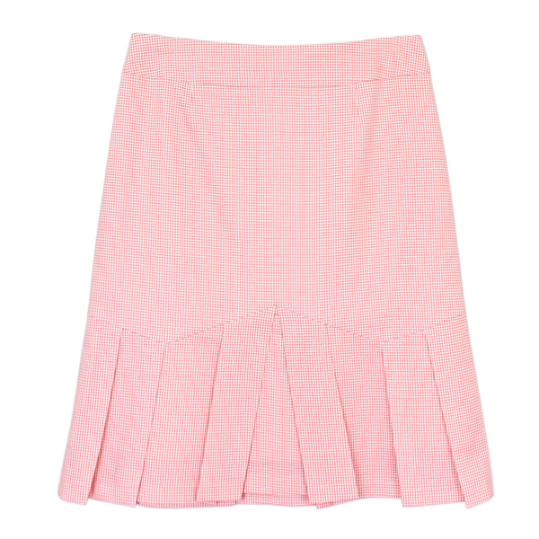 SK-478 กระโปรงทรงปลายบาน ผ้าคอตต้อนญี่ปุ่นสีชมพูพิมพ์ลายสก๊อตเล็กๆ