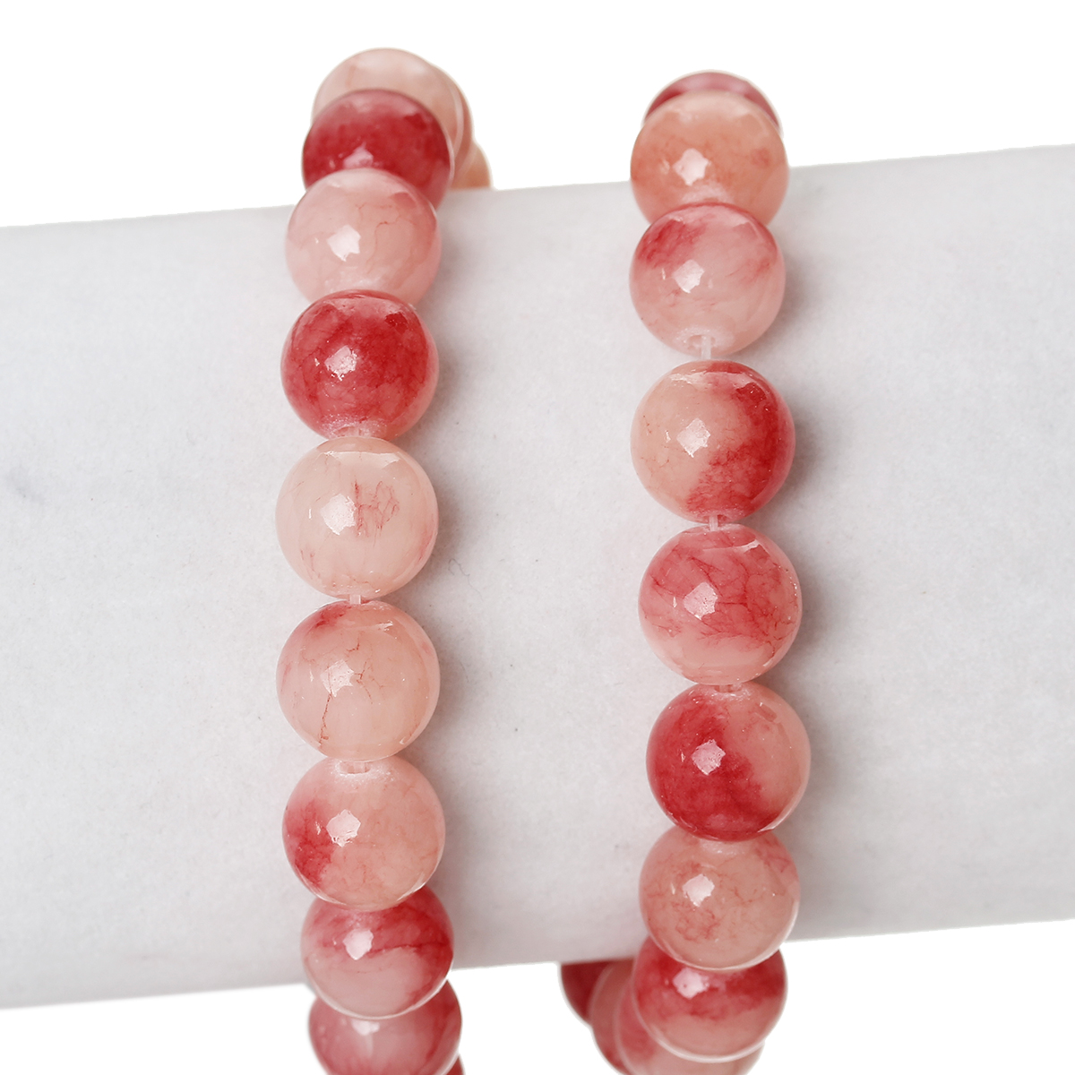 ลูกปัดหินสังเคราะห์เกรด B ขนาด 10mm สี Mashan Jade หยกแดง 1 เส้นยาว 38.5cm ประมาณ 40 เม็ด