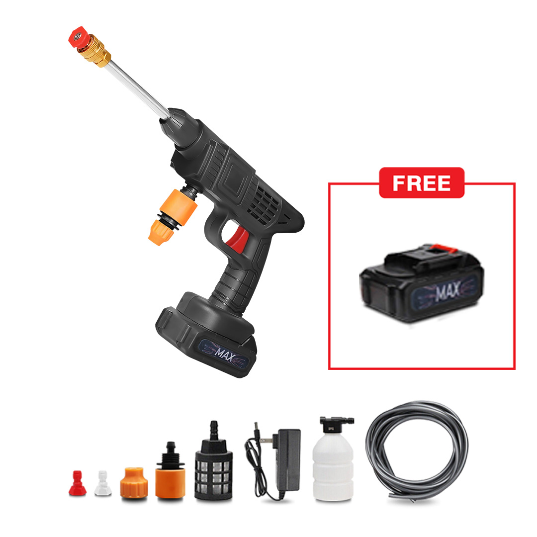 ปืนฉีดน้ำแรงดันสูงไร้สาย + อุปกรณ์สำหรับปืนฉีดน้ำ แถมฟรี แบตเตอรี่ 24V