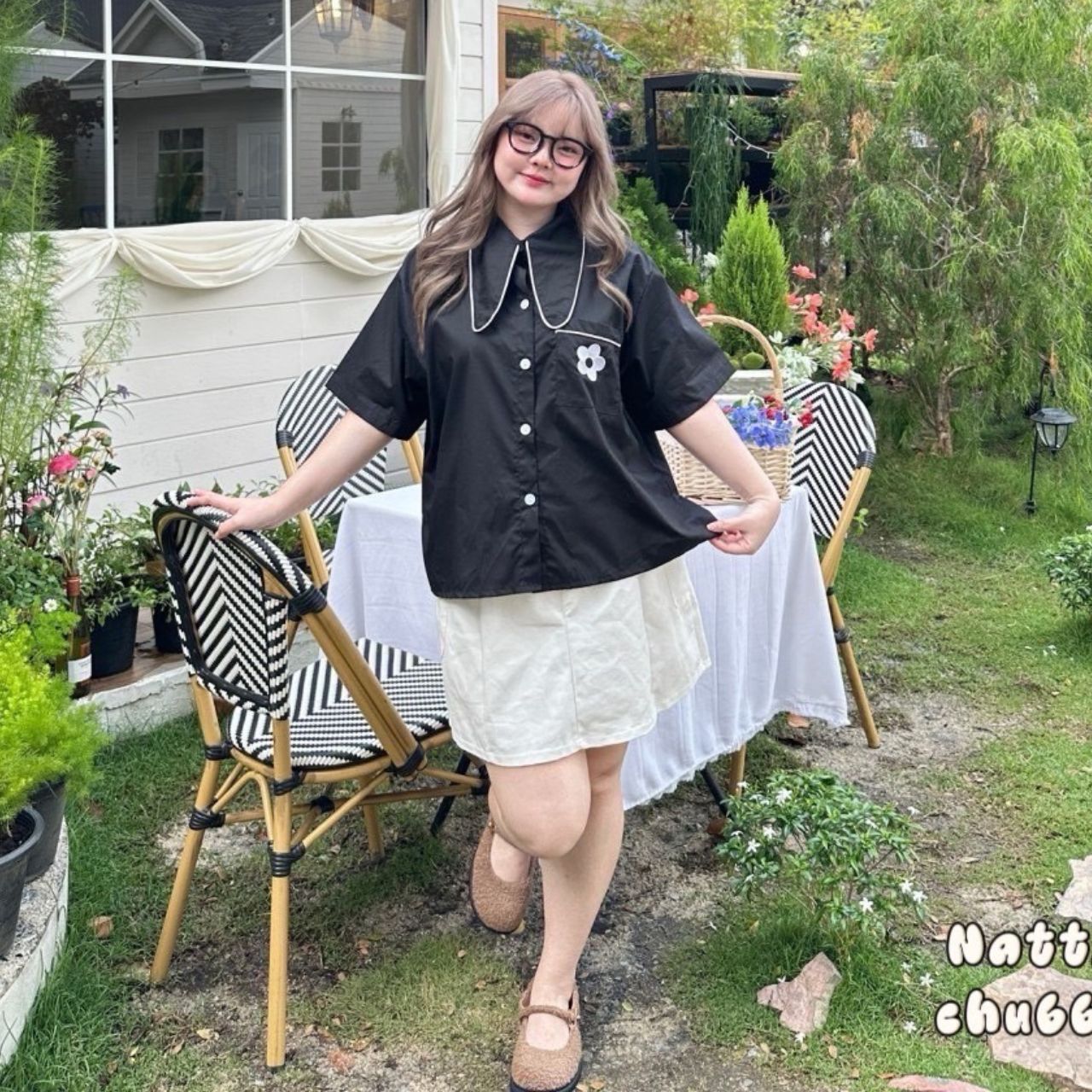 J098 เสื้อเชิ้ต สาวอวบ ปกทรงหูกระต่าย ผ้าคอตตอนเนื้อดี อกได้ถึง 48 นิ้ว (หน้าผ้า50นิ้ว) ดำ ฟ้า เหลือง ขาว อก ได้ถึง48 นยิ้ว หน้าผ้า50นิ้ว