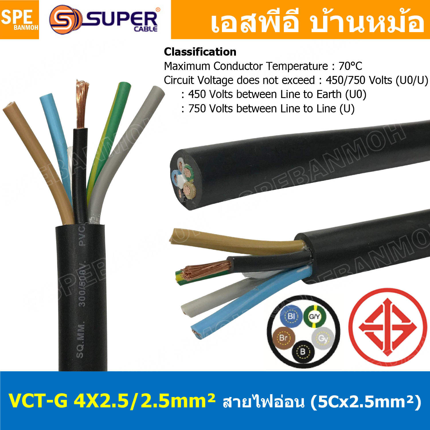 [ 1 เมตร ] VCT-G 4X2.5/2.5 สายคอนโทรลและสายอ่อน 4 คอร์ + กราวด์ x 2.5 sq.mm VCT 4C+GRD VCT 5คอร์ VCT 5C X 2.5 สายVCT สายไฟเมน สายไฟบ้าน สายปลั๊ก VCT AC Power Cable สายพาวเวอร์ สายคอมพิวเตอร์ สายดำ VCT Cable สายไฟ วีซีที สายกราวด์