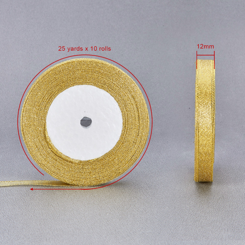 ริบบิ้นเมทาลิคหน้าเดียว สีทอง 1 ม้วน ยาว 25 หลา