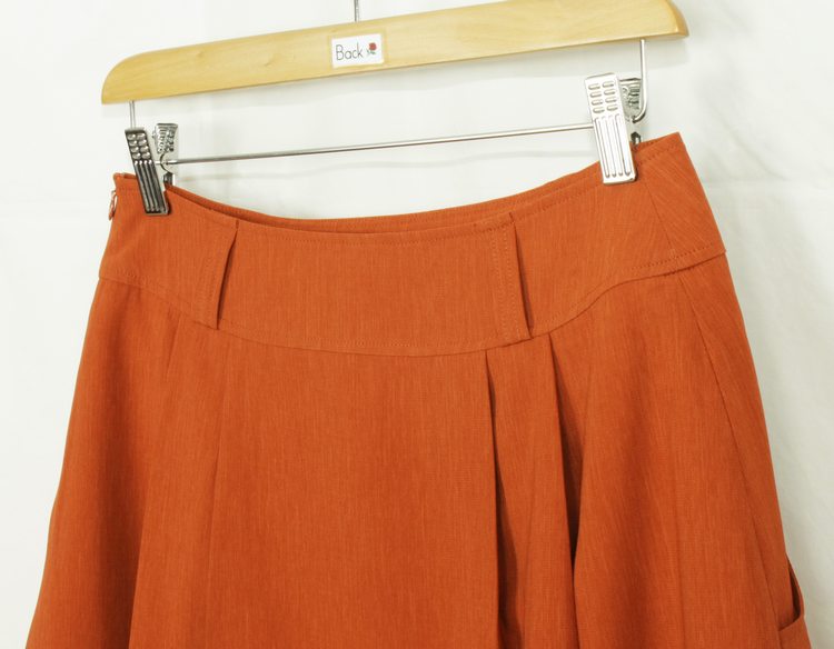 SK-187 กระโปรงแฟชั่น&ทำงาน ทรงบาน ผ้า CHANEL สีส้มอิฐ มีกระเป๋าล้วงได้ 2 ข้าง