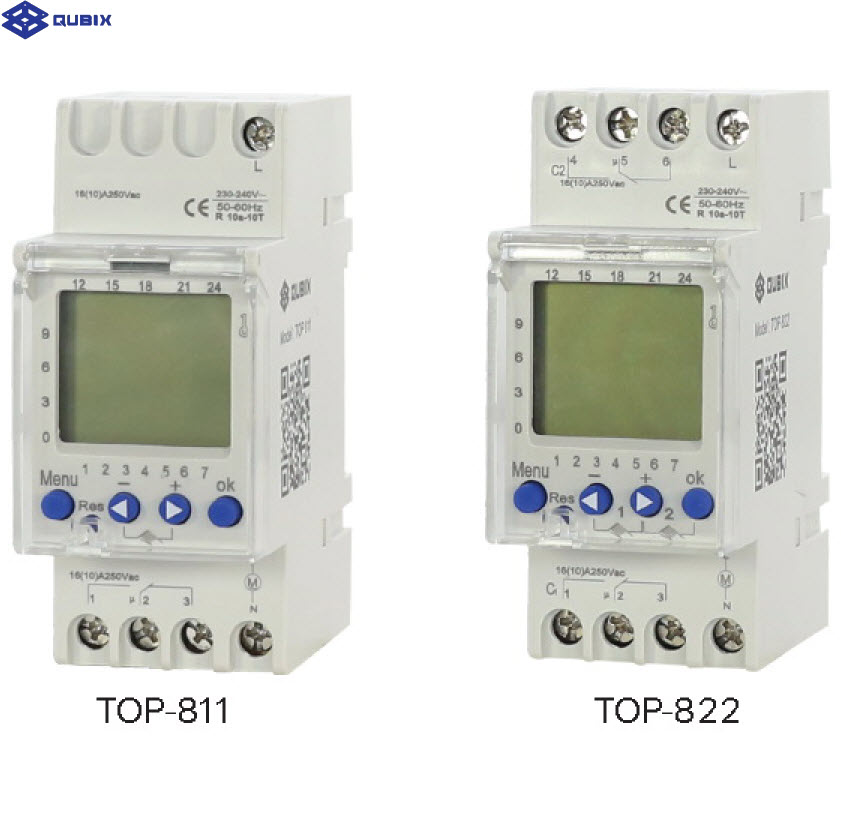ดิจิตอล ไทม์เมอร์ 24 ชั้วโมง / 7 วัน นาฬิกาตั้งเวลา แบบดิจิตอล Digital Time Switch (QUBIX) TOP-811, TOP-822
