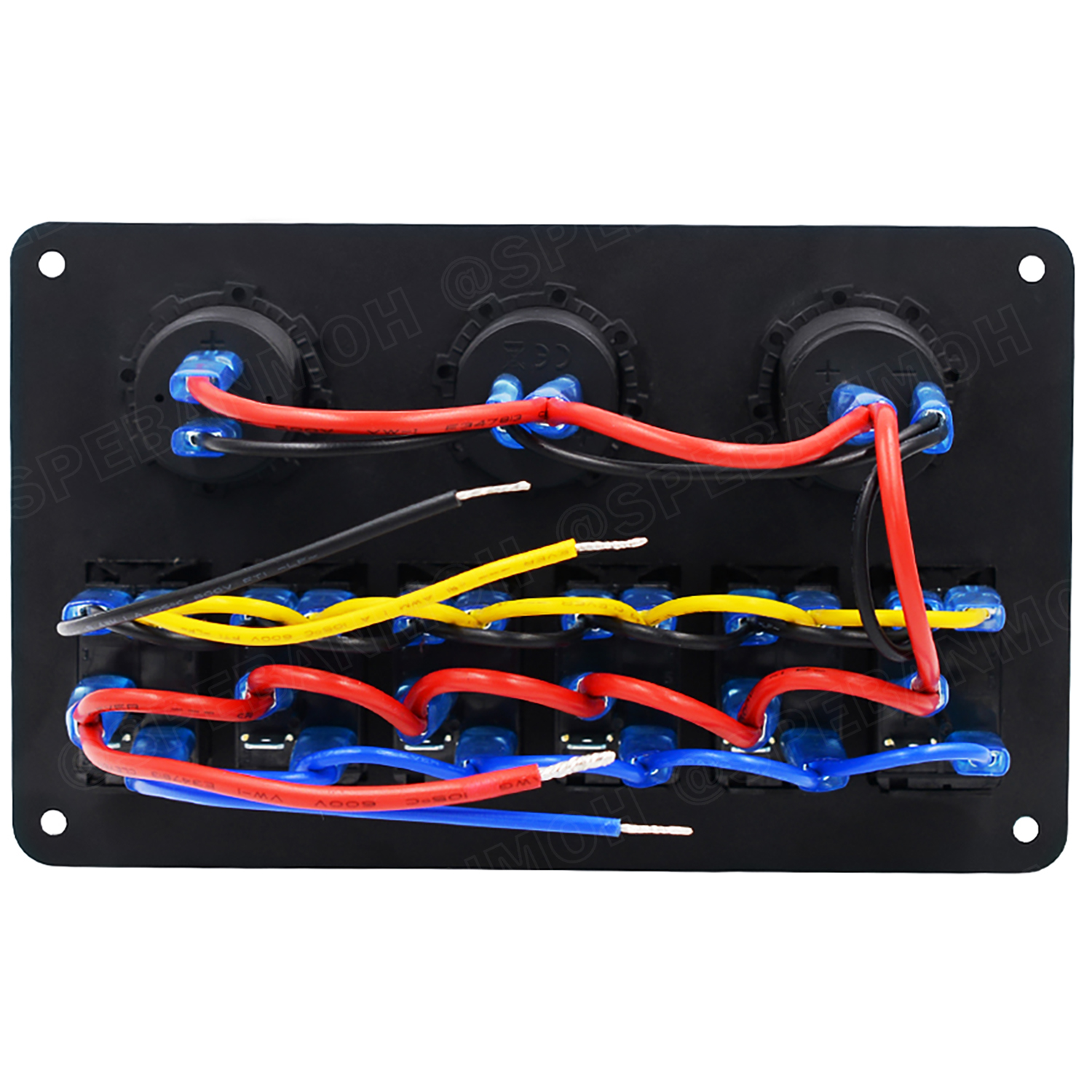 [ 1ชิ้น ] WP-441B1 แผงสวิตช์รถยนต์ เรือ กันน้ำ มีไฟ 12VDC Waterproof 6 gang Rocker Switch Panel for Marine Boat ชุดแผงสสวิทช์ 12V USB-A 2.1A 2Ch สวิทช์ 5ขา มีไฟ LED ช่องสำหรับเสียบปลั๊กจุดบุหรี่ 1ช่อง พร้อมหน้าจอแสดง ดิจิตอล โวลต์มิเตอร์