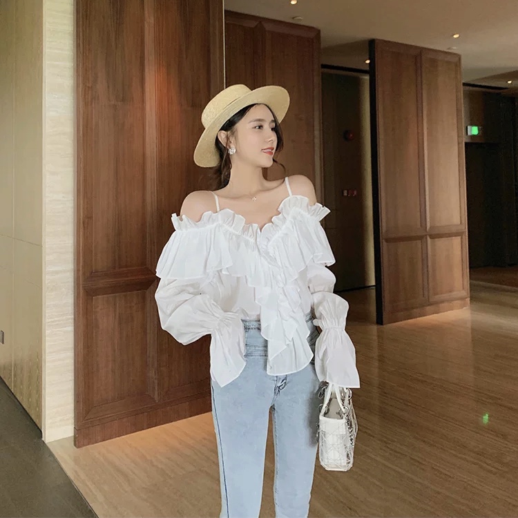 เสื้อลินินเปิดไหล่ แขนยาว Linen blouse