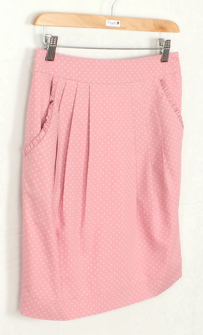 SK-213 กระโปรงแฟชั่น&ทำงาน ทรงสอบจับจีบทวิช ผ้าคอตตอนญี่ปุ่นลายจุดเล็กสีชมพูอมม่วง