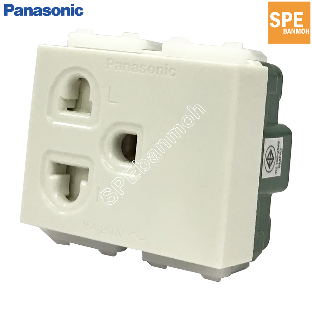 Panasonic WEG1181K เต้ารับเดี่ยว เสียบขากลมแบน มีกราวด์และม่านนิรภัย, 16A 250V∼, Panasonic