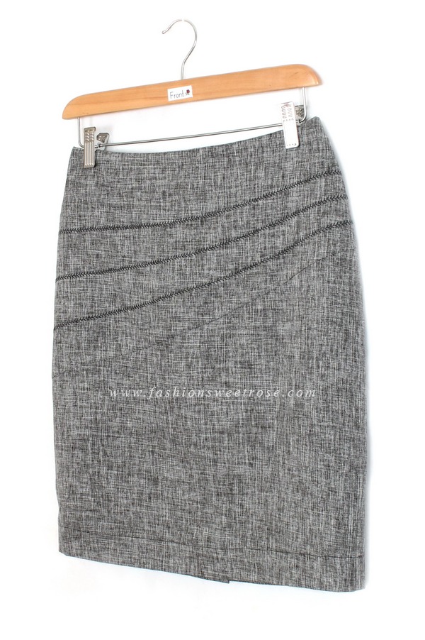 SK-434 กระโปรงทรงสอบ ผ้าคอตต้อนลินินไอริส สีดำ