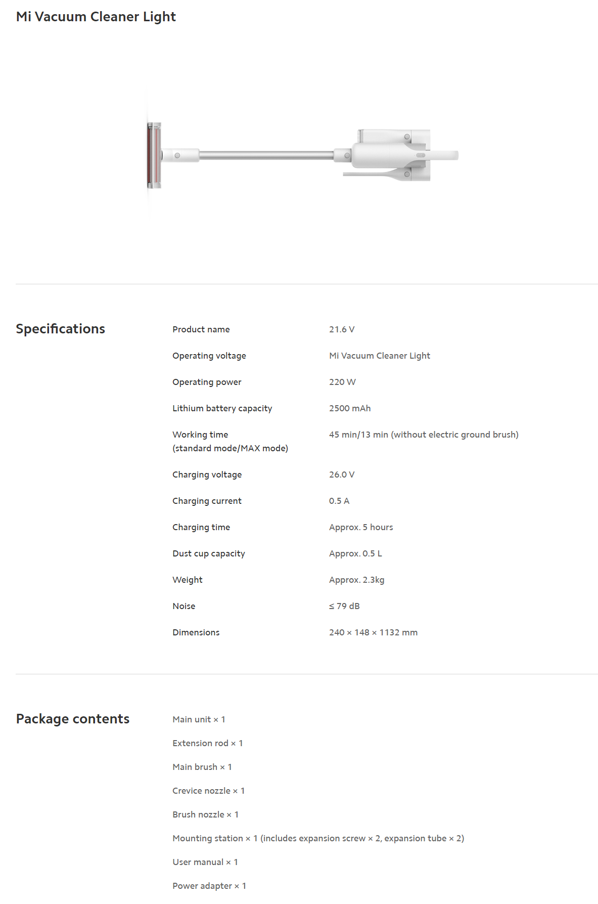 เครื่องดูดฝุ่นไร้สาย Xiaomi Mi Handheld Vacuum Cleaner Light (XMI-BHR4636GL1) รับประกันศูนย์ไทย 1 ปี